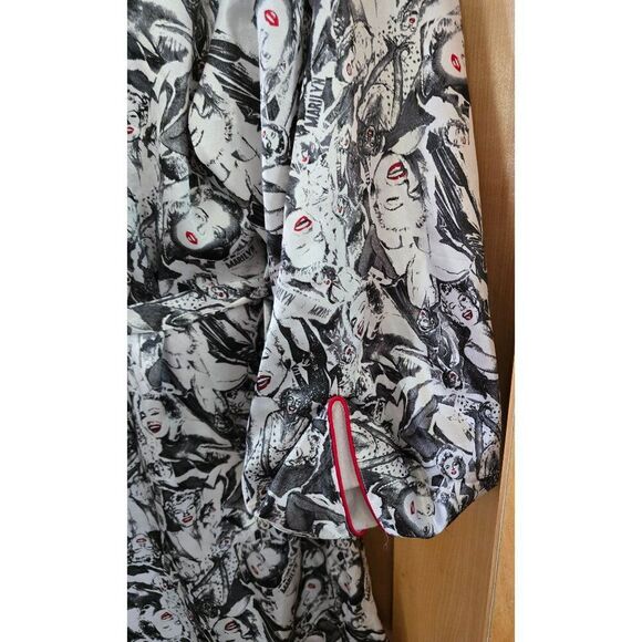 Marilyn Monroe Print Kimono Robe With Belt & Red Piping Norma Jeane - Picture 4 of 10